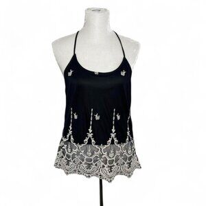 Have Top Embroidered Mesh Camisole Black Ivory Lace Y-Back Tank Women’s Medium